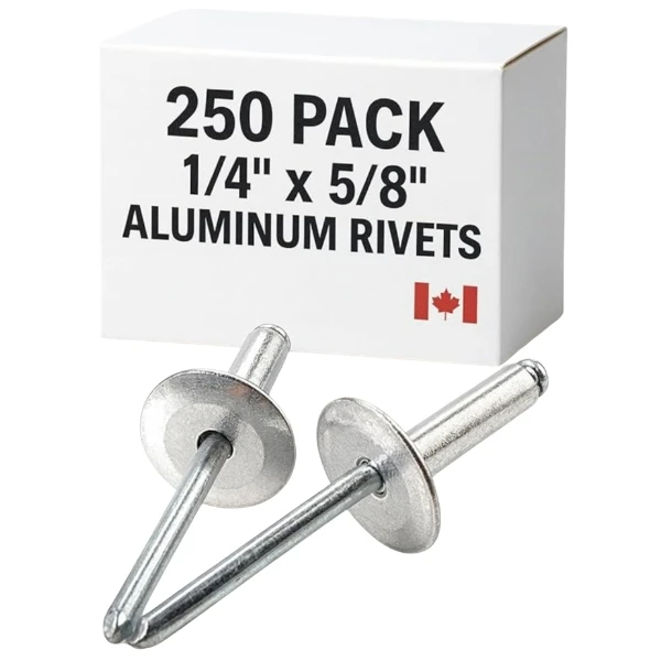 250-Pack 1/4″ × 5/8″ Wide-Flange Blind Rivets – Aluminum Body & Steel