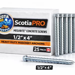 3/8x4 MegaBite Concrete Screws (25 Pack) Heavy Duty Masonry Anchors