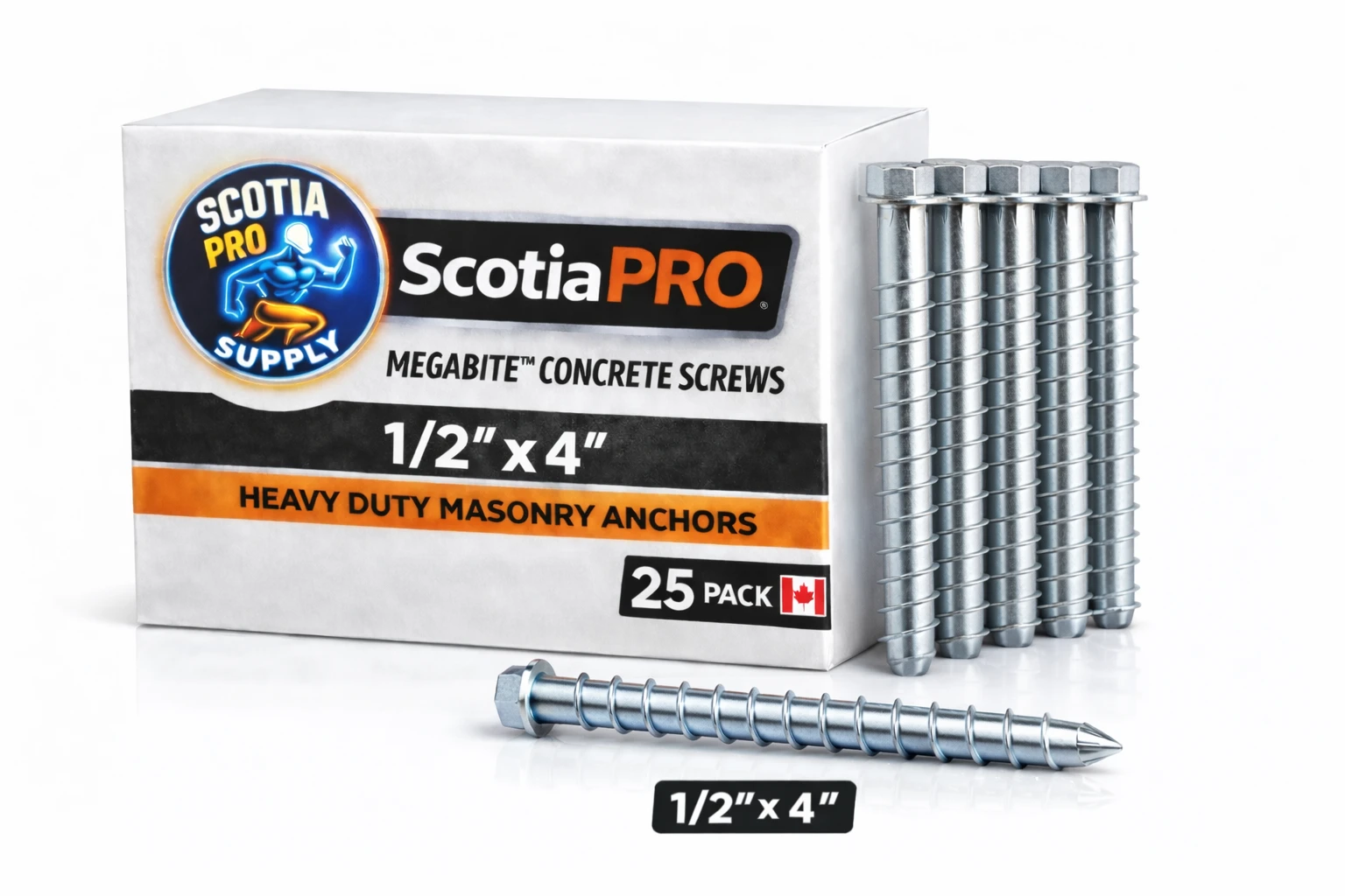 3/8x4 MegaBite Concrete Screws (25 Pack) Heavy Duty Masonry Anchors
