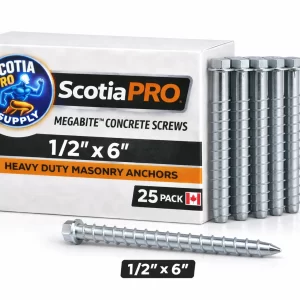 1/2x6 MegaBite Concrete Screws (25 Pack) Heavy Duty Masonry Anchors