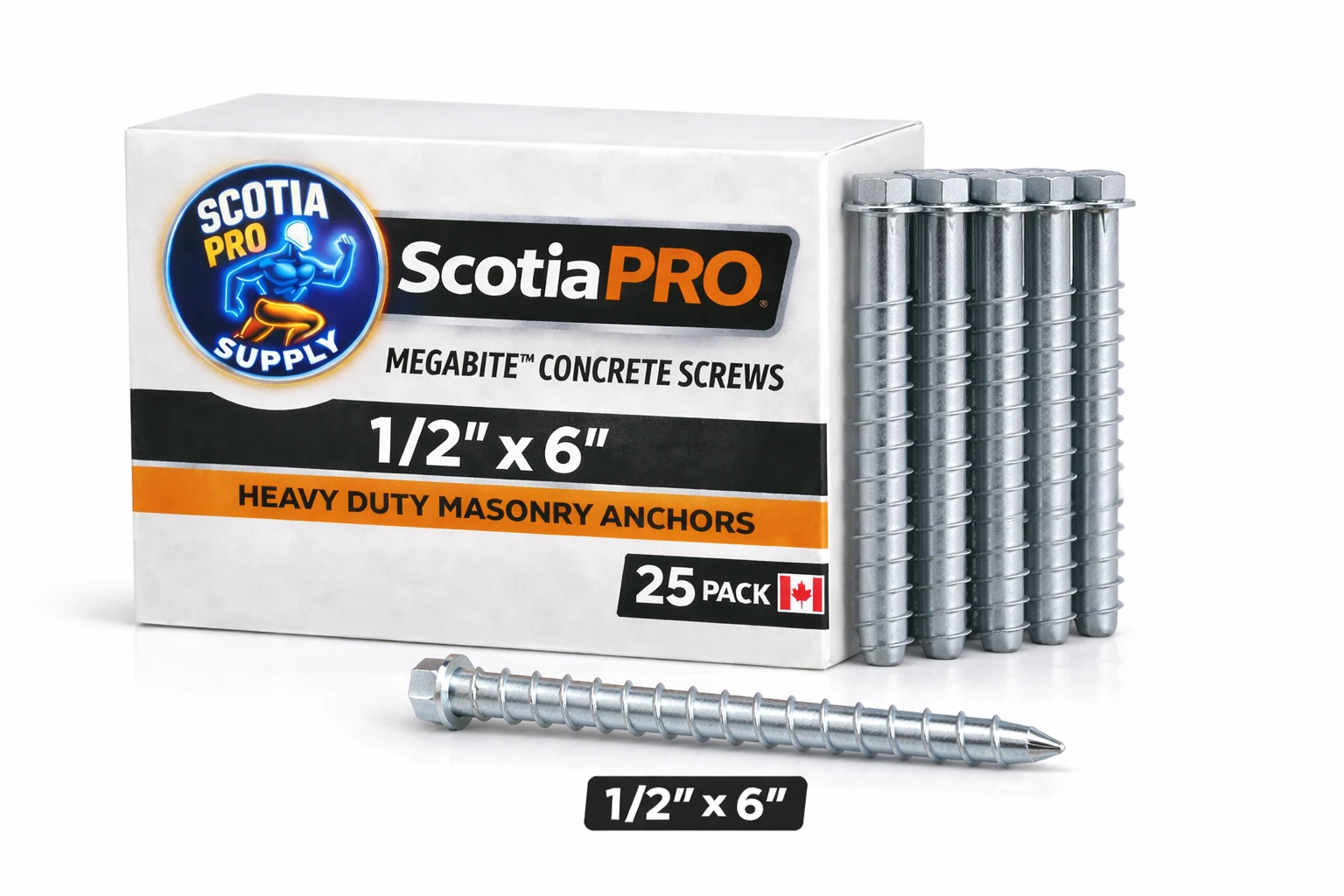 1/2x6 MegaBite Concrete Screws (25 Pack) Heavy Duty Masonry Anchors