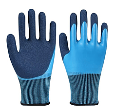 Cut resistant gloves Blue rubber with fabric 12 pairs